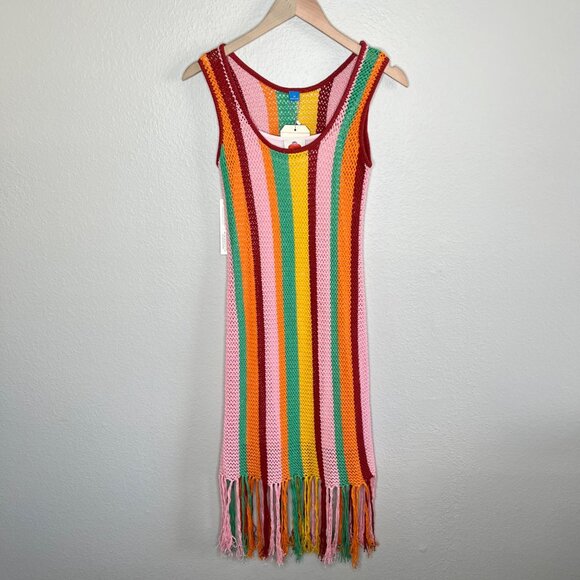 Farm Rio x Anthropologie Sleeveless Multicolor Stripe Crocet Midi Dress XS - Picture 2 of 13